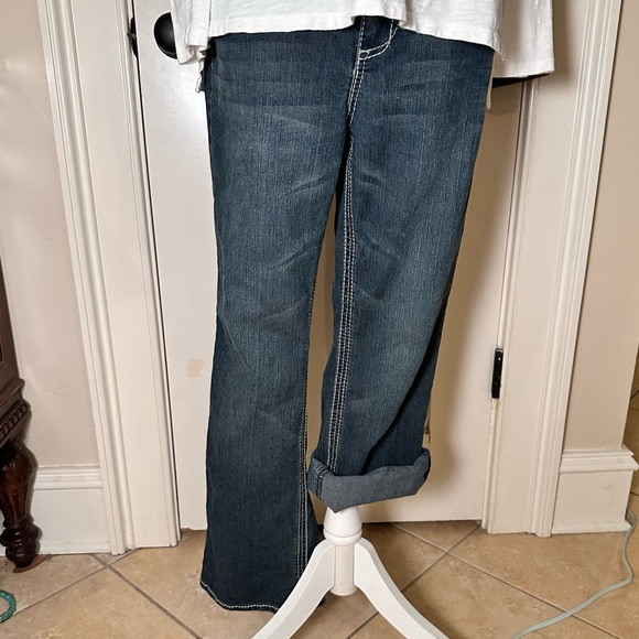 Hydraulic Jeans Boot Cut Relaxed Fit Dark Wash Feathered Bold Stitching sz 8P - Picture 2 of 16